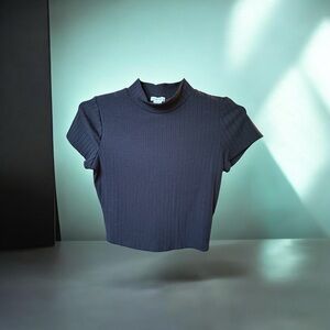 Bozzolo Black Ribbed Mock Neck Crop Top